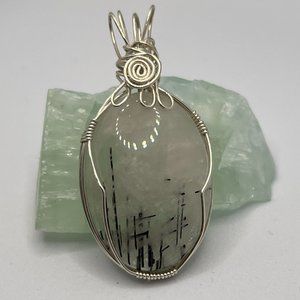 Tourmulated Quartz Wire Wrapped Pendant Sterling Silver